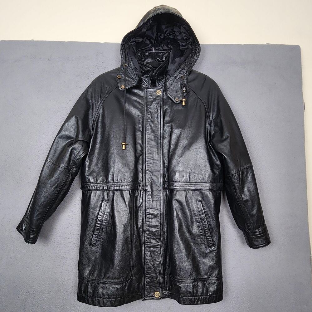 Leather Limited Parka Coat Mens Medium Black Leather Hooded Thermolite Insulated